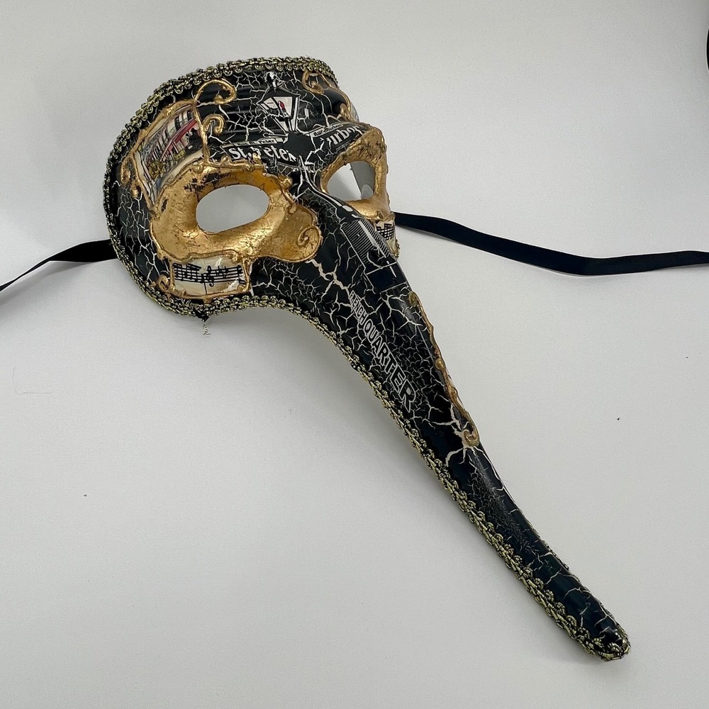 Plague Doctor Long Beak Masquerage Mask New Orleans French Quarter Gold - NEW